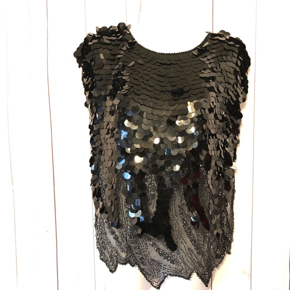 St. Honore Sequins Beaded Silk Sleeveless Blouse - Picture 1 of 6